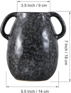 Black Ceramic Vase with 2 Handles, Modern Farmhouse Decor, Rustic Terracotta Pottery, Decorative Flower Vases, Clay Small Vase, Centerpiece for Dining Table - 7 Inch Tall