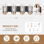 Black Gold Wall Sconces,Bathroom Vanity Light Fixtures,4 Lights Black Sconce Over Mirror,Farmhouse Bathroom Lights(Bulbs not Included)