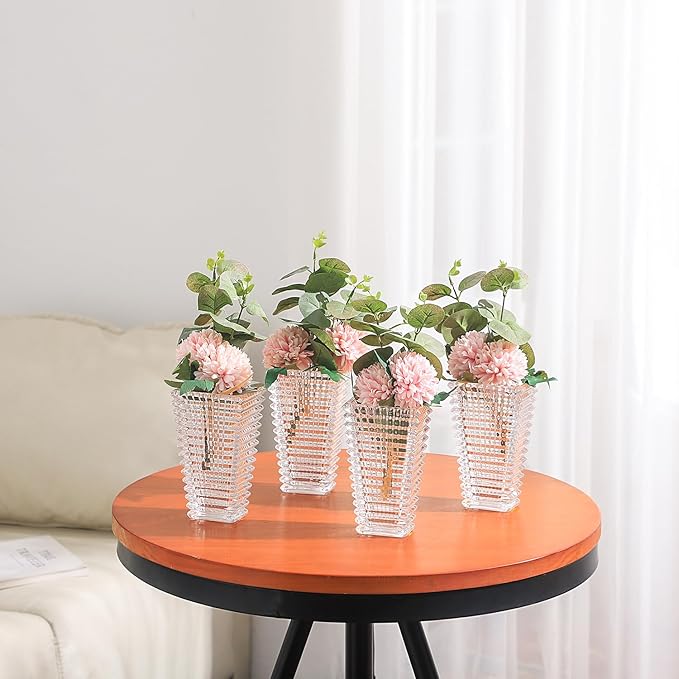 MCMCNCUIU Crystal Vases Set of 4, Clear Glass Vases, Crystal Vase for Centerpieces, Modern Flower Vase for Living Room, Bedroom, Kitchen, Dining Table, Shelf, Wedding, 6 Inches