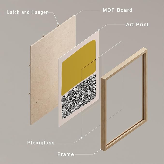 SIGNWIN Framed Mid-Century Modern 1980s Geometric Wall Art, Set of 4 Color Blocks Wall Decor Prints, Nature Wilderness Wall Décor for Living Room, Bedroom - 8"x10" Natural