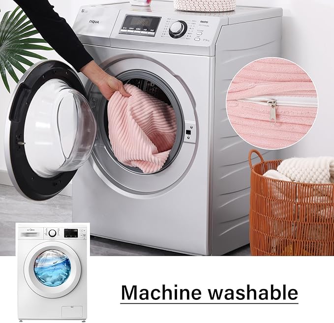 LITA Round Stuffed Pouf Ottoman, Velvet Poufs with High-Density Foam Filling and Washable Cover, Furry and Fluffy Bean Bag Foot Stools Ottoman for Living Room, Bedroom, Office, Pink