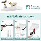 LaVie Home Floating Shelves, 15.6 Inch Wall Shelf Set of 3, Hanging Shelf with Invisible Brackets, Wall Decor for Bathroom, Bedroom, Living Room, Kitchen Storage, Modern White