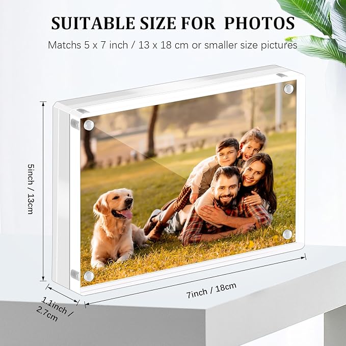 Magnetic Double Sided Clear Acrylic Picture Frame, 5 x 7 Inches，27 MM Thick for Desktop Display(Pack of 3)