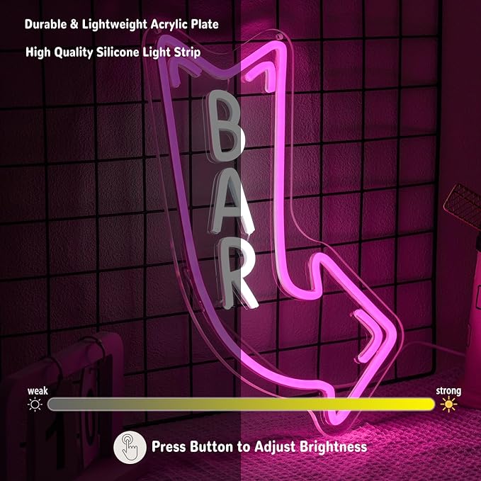 Bar Neon Sign for Wall Decor Arrow Neon Light Pink LED Neon Sign Letter Led Neon Light for Bar Man Cave Party Decoration