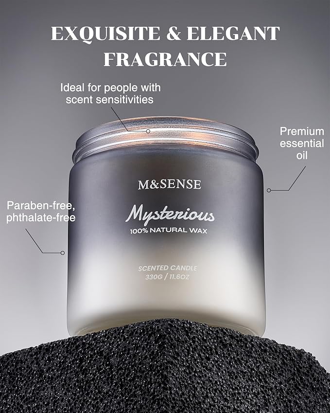 M&SENSE Pepper Lavender Scented Candles for Men, 2 Wick 11.6oz 70 Hours Slow Burning Natural Soy Candle for Christmas, Organic Black Masculine Candles Home Fragrance Holiday Candle for Him