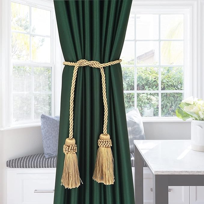 Fenghuangwu Curtain Tiebacks Handmade Decorative Curtain Holdbacks Rope with Tassel (Gold, 6P)