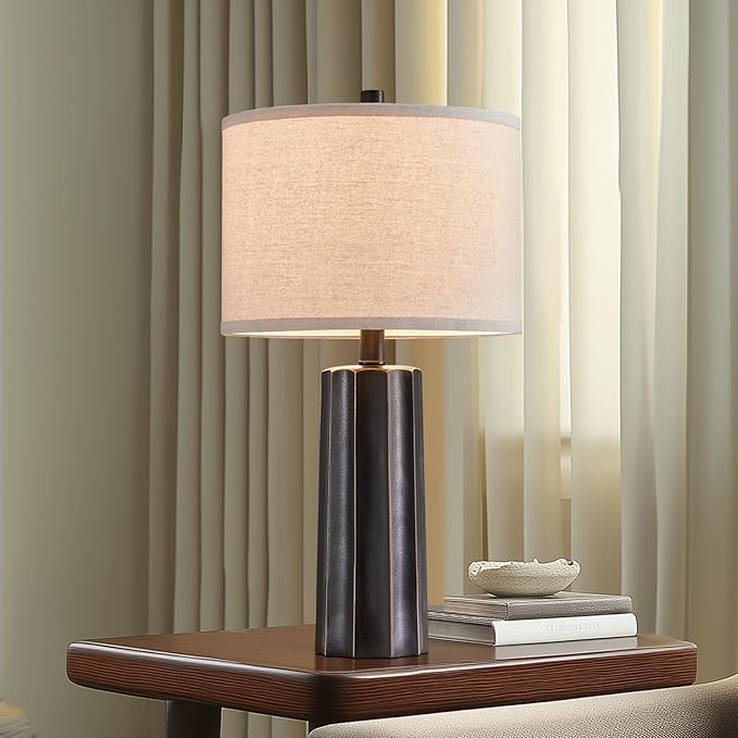 RORIANO Set of 2 Vintage Table Lamps for Bedroom Living Room, 24'' Traditional Farmhouse Resin Desk Lamps Rustic Modern Nightstand Bedside Lamps for Home Office Entryway, 2 Bulbs Included (Black)