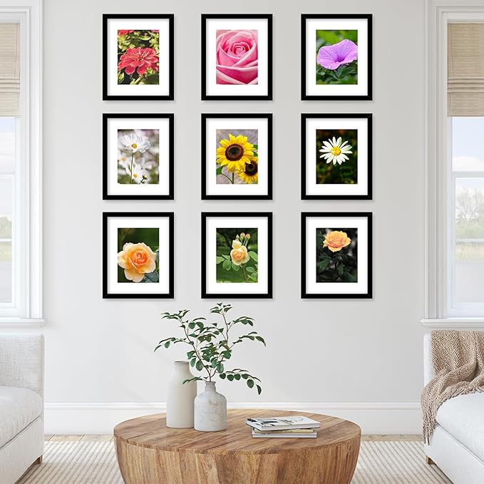 12 Packs 8.5 by 11 Picture Frames, Display 6x8 with Mat or 8.5x11 Without, for Award Certificate Diploma Document, 8.5 x 11 Frames Bulk Set of 12 Photo Frames Set for Wall and Tabletop, Black