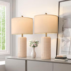 PoKat 23" Pink Ceramic Table Lamps Set of 2, Modern Bedroom Lamps for Girls Room, Bedside Lamps for Night Stands, Cute Lamps for Living Room Decor, Nightstands Desk Lamp, Pink