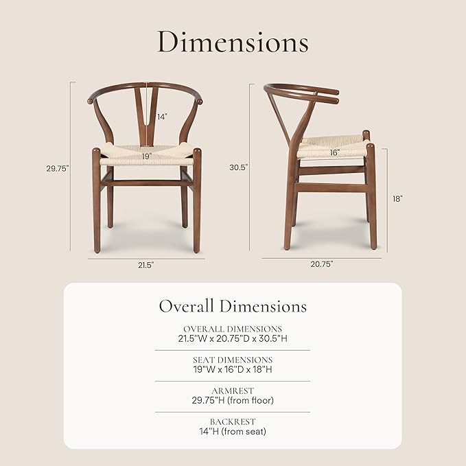 POLY & BARK Weave Dining Chair – Mid-Century Modern Wishbone Dining Chair with Arms, Solid Wood Frame, Indoor Use – Walnut – Single - Ideal for Dining Room, Kitchen or Stylish Accent Setting