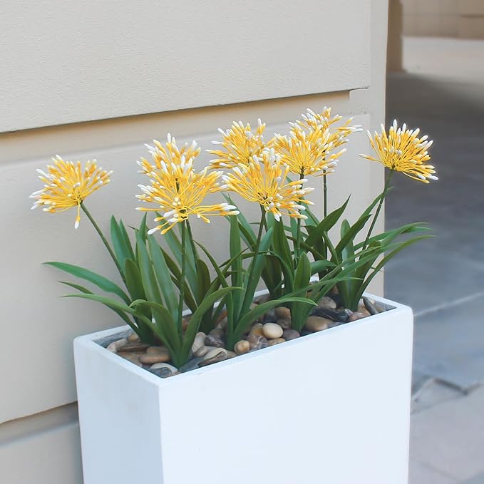 Fake Plants Outdoor with Flowers Artificial Agapanthus Large Plastic Faux Flower 8 Bundles 18.9 in Spring Summer Decoration for Patio Front Porch Platers Decor Outside