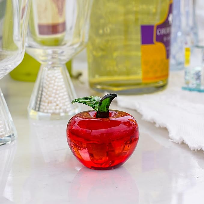 Hand Blown Glass Red Apple Figurine Crystal Fruits Collectibles Apples Art Ornament Decoration for Home Office Kitchen Gift for Women