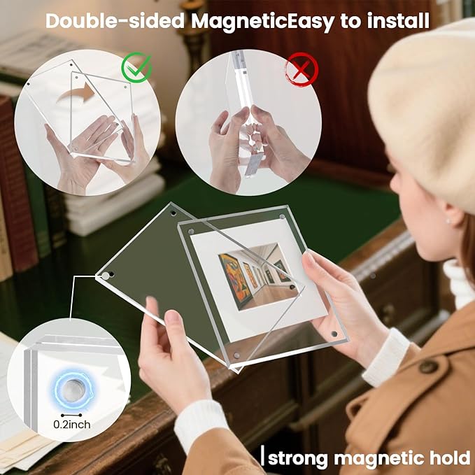 JOHOUSE 5 Pack 5 x 7 Acrylic Picture Frames, Double Sided Magnetic Photo Frames Self Standing Frameless Transparent for Desktop Display Gifts for Women