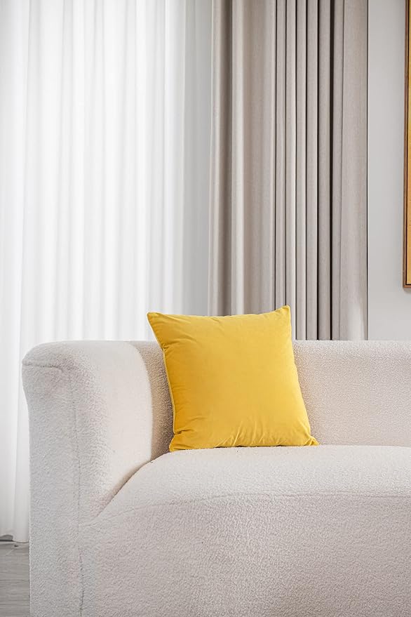 Couch Pillow Covers 22x22 Yellow: 2 Pack Cozy Soft Velvet Square Throw Pillow Cases for Farmhouse Home Decor