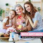 Solar Garden Gnome Statue Holding LED Lantern with Welcome Sign Outdoor Ornaments Waterproof Christmas Decoration for Outside Patio Yard Lawn Decor (Pink)