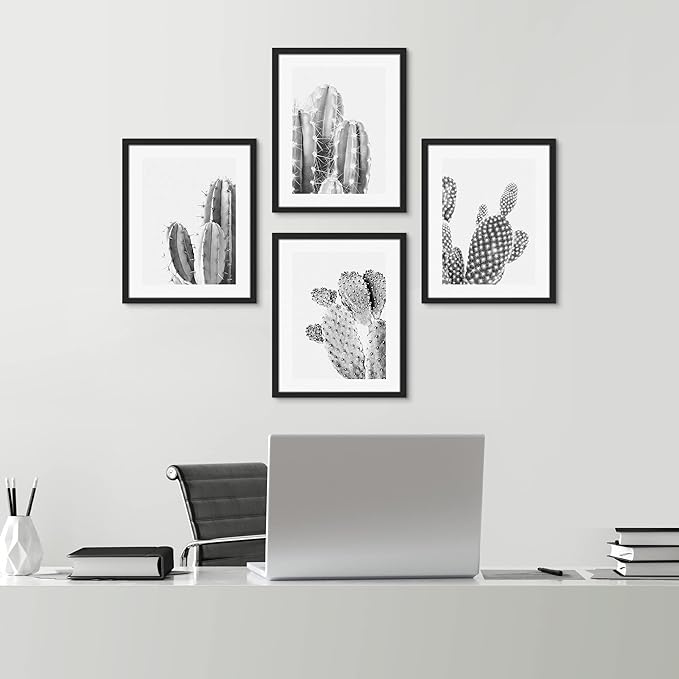 SIGNWIN Framed Black & White Saguaro Southwest Desert Tropical Cactus Wall Art, Set of 4 Floral Botanical Wall Decor Prints, Nature Wilderness Wall Décor for Living Room, Bedroom - 11"x14" Black
