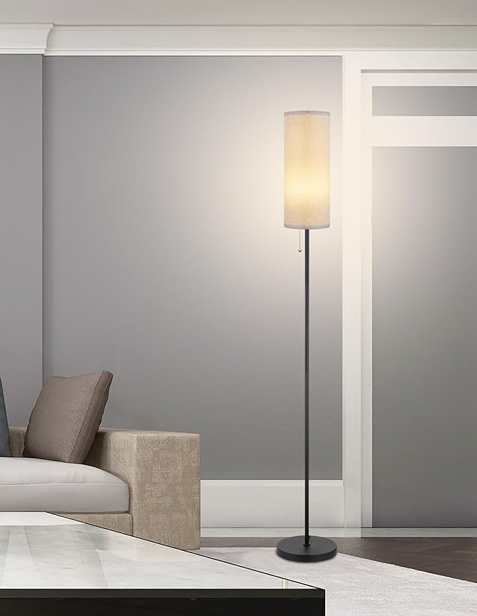 Floor Lamp for Living Room, Modern Standing Lamps with Lampshade, Minimalist Tall Lamp with Chain Switch for Living Room, LED Bulb Included (Gray Shade)