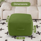 MeMoreCool Square Stuffed Pouf Ottoman Foot Rest, Floor Pouf Foot Stool with Foam Chunk Filling, Soft Stuffed Ottoman Footrest for Living Room, Green