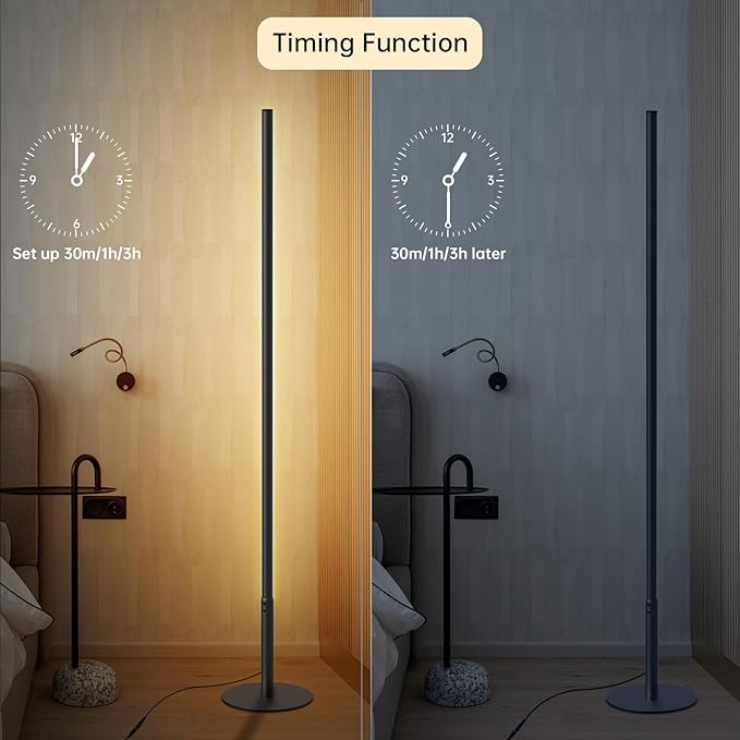 Marlrin Minimalist Corner Floor Lamp 2700K-6500K Dimmable with Remote Control 57.8" Height Metal Slim Ambient Standing LED Light Modern Design Decorative Lamp for Living Room Bedroom (Black)
