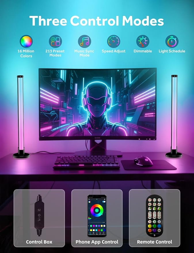 Smart LED Light Bars, RGB+IC Light Bar for Room, 16 Million Colors & 213 Preset Modes, Music Sync Gaming Lights, App Control & Remote Control Ambient Lighting for TV Backlight, Game Room Lights Decor