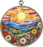 Wildflowers Sunset Flower Floral Garden Decor, Gift for Mom, Nature Lover Gift Framed Round Wall Decor Canvas Wall Art Hanging Prints Artwork for Home Living Room Office Decorations 10.2X10.2 Inch