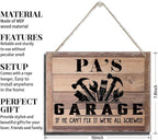 Rustic Father's Day Gift for Dad, Grandpa - Pa's Garage Decor Hanging Wood Sign - If He Can't Fix It We're All Screwed - Vintage Printed Wall Art