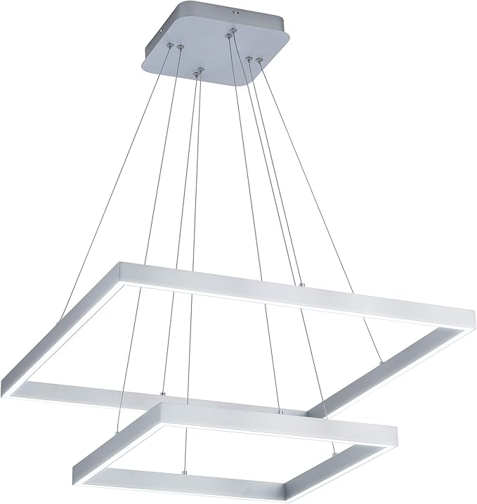 Led Chandelier 2 Layers Modern Pendant Light Dimmable 6000K Cool Whit Light Adjustable Chandelier Ceiling Light Fixture for Living Room Bedroom Kitchen Dining Room 72W 110V (Silver)