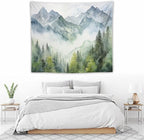 HZOHNAGO Mountain Tapestry Misty Green Forest Mountain Pattern Printed Wall Tapestry Wall Hanging for Bedroom Living Room Dorm 60" W x 50" H