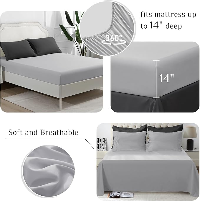 JOLLYVOGUE California King Comforter Set, Ultra-Soft Bed in a Bag Cal King Size 7 Pieces, Oeko-TEX Certified Bedding Set With Down Alternative Comforter, Sheets, Pillowcases & Shams, Dark & Light Grey