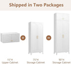 Kitchen Pantry Cabinet, 90" Tall Metal Pantry Cabinet, Food Cupboards with Doors and Shelves, Freestanding Storage Cabinets for Dining, Living Room, 16"D x 32"W x 90"H, White, Assembly Required