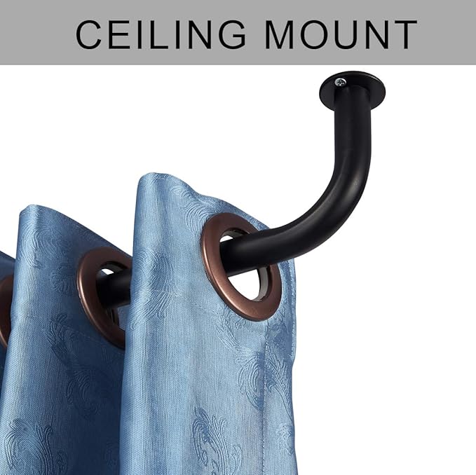 Room Darkening Curtain Rod, Wrap Around Design, Extra-Thick 1-Inch Diameter Single Drapery Rod, Extendable Metal Rod Set for the Blackout Curtains and Sheer (Matte Black, 28-48")