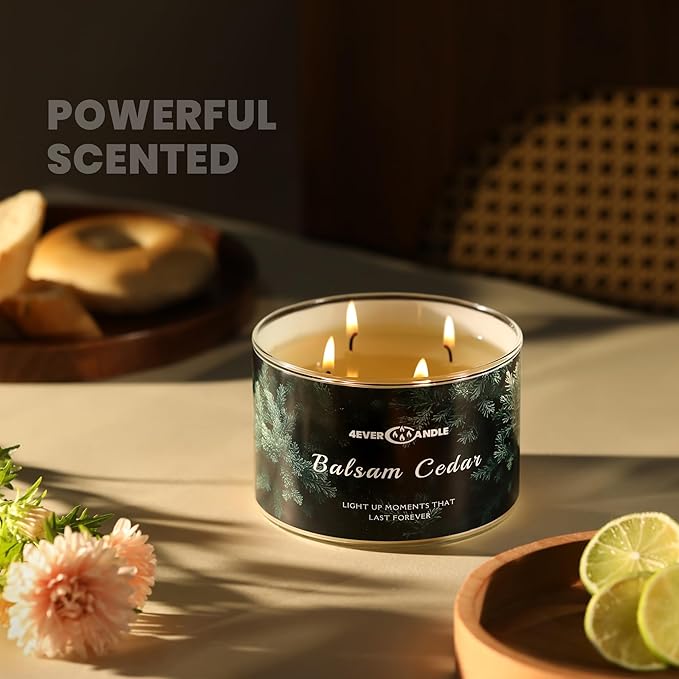 Balsam Cedar Scented Candles, 18oz Soy Candles Non Toxic 4-Wick Large Candle Jars, Over 50 Hours of Burning Time, Ideal for Gifting, Events, Home Decor