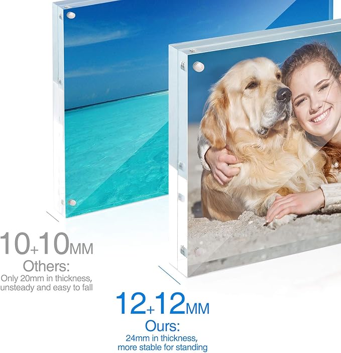 TWING 5 Pack 4 x 6 Acrylic Frame, Horizontal Magnet Double Sided 4x6 Picture Frame,12+12MM Thick Clear Frameless Desktop Display Self Standing Magnetic Acrylic Block Photo Frame