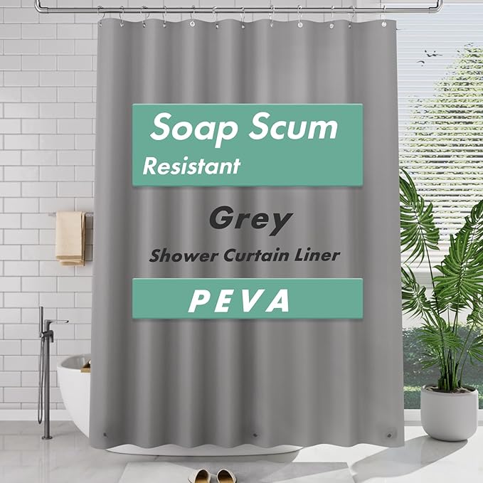 AmazerBath Extra Long Shower Curtain Liner, Grey Shower Liner 84 Inches Long, 72x84 Plastic Shower Curtain Liner, Cute Tall Shower Liner, PEVA Bathroom Shower Curtain Liners with 3 Magnets