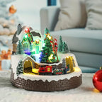 taman Christmas Village Houses Collectible Buildings - Moving Train Around The Christmas Tree,Warm Light Musical Ornaments for Holiday Decorations