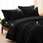 CozyLux Full Size Comforter Sets with Sheets Seersucker 7 Pieces Black Bed in a Bag Textured Luxury Soft Bedding Set with Down Alternative Comforter, Sheets, Pillowcases & Shams for All Seasons