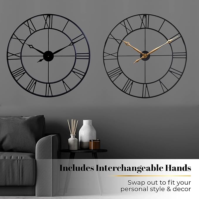 CLXEAST 30 Inch Large Wall Clock Modern, Oversized Roman Numeral Decorative Black Metal Wall Clock for Living Room Decor,House Warming Gifts New Home