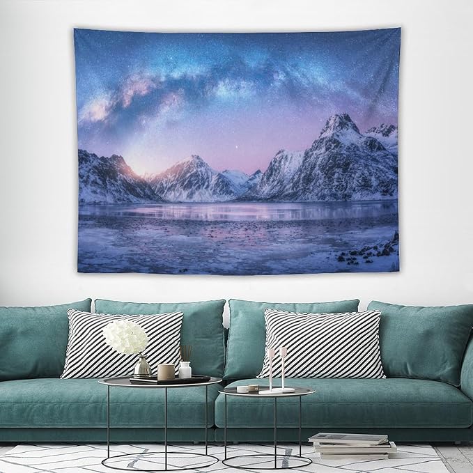 HZOHNAGO Mountain Tapestry Aurora Snow Mountain Sunset Pattern Printed Wall Tapestry Wall Hanging for Bedroom Living Room Dorm 80" W x 60" H