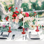 Glass Candlestick Holder,Striped Taper Candle Holders,Set of 6 Candle Stand for Table Centerpieces, Home Decor,Weddings,Festival and Parties (Red Stripe Pattern)