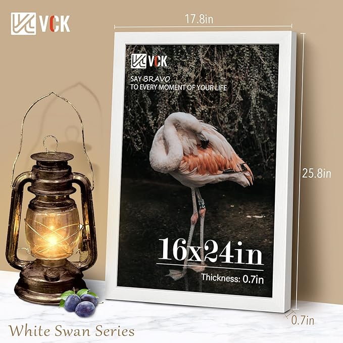 VCK 16x24 Poster Frames Set of 3, White Solid Wood Picture Frame, Textured Exclusive Wall Gallery Frame