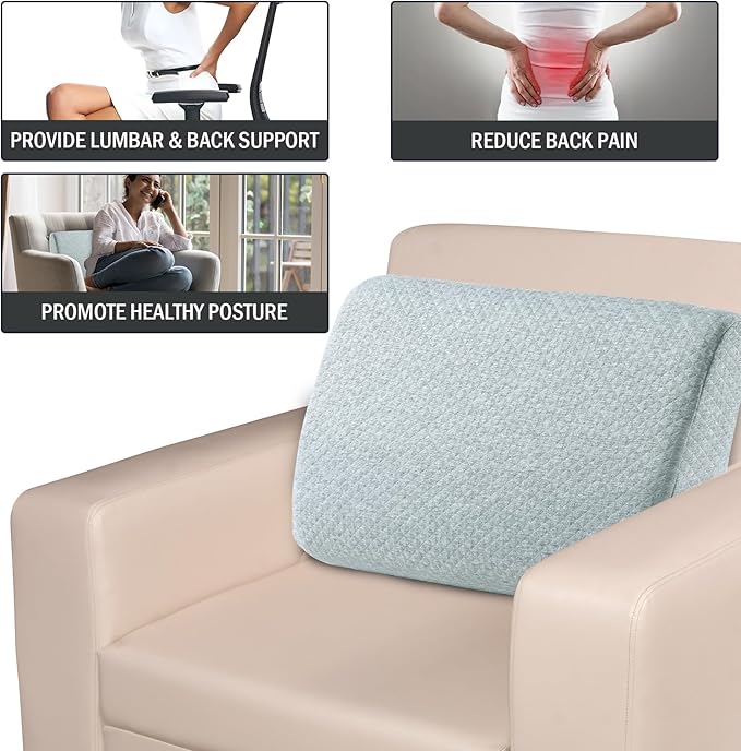 MABOZOO Memory Foam Back Support Cushion for Recliner Chair,Lumbar Support Pillow for Elderly,Extra Large Lumbar Support Pillow with Extension Straps,Light Grey