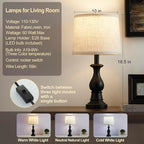 Vintage Table Lamp for Living Room Bedroom, 18.5" Farmhouse Bedside Lamps Nightstand Lamp Set of 2, Table Lamps with Oatmeal Linen Lamp Shades, 2 LED Bulbs Included, Black