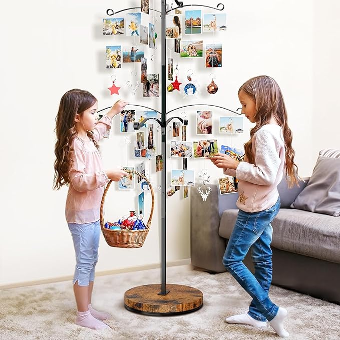Miratino 5FT Family Tree,Party Photo Display Tree, Picture Holder Stand,90 Clips Holder for 4x6, 5x7 Picture Polaroid Frames Hanging & Card Tree Holders (Black)