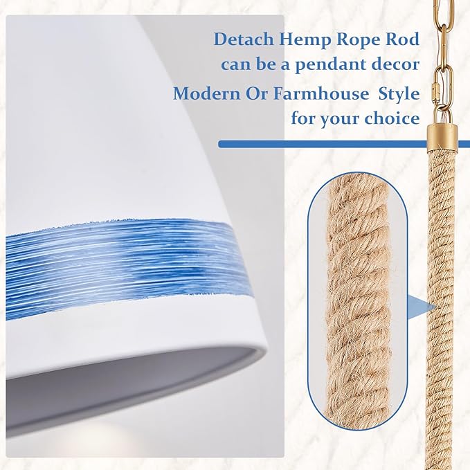 Coastal White Pendant Light Metal Dome Kitchen Island Pendant Lighting with Chain 10in Large Pendant Hanging Light Over Dining Table, Beach Ceiling Pendant Lights for Entryway Hallway