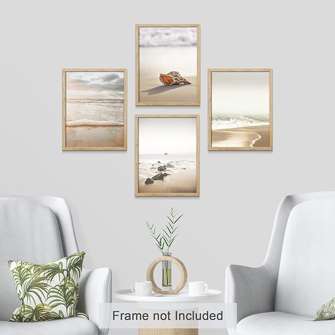 SIGNWIN Poster Bathroom Decor 8"x10"x 4, Wall Art Room Decor Multicolor for Living Room, Bedroom, Office White Minimal Beach Shore Ocean Sea Seashell Landscape Nature Wilderness Realism Landscape