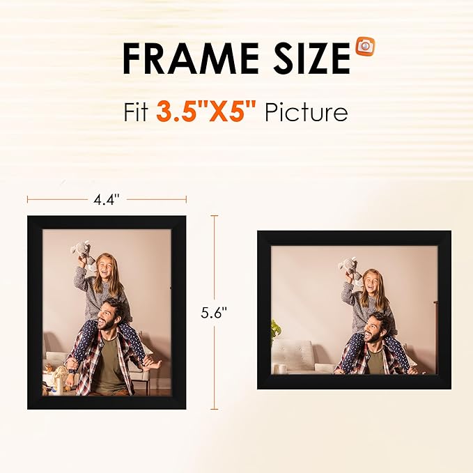 FIXSMITH 3.5x5 Picture Frame Set of 4, 3.5x5 Photo Frames with HD Plexiglass for Wall Hanging or Tabletop Display, Black