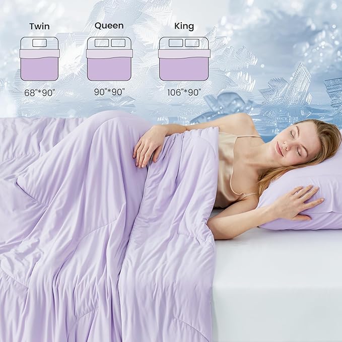 Cozy Bliss Cooling Comforter Twin Size Dual-Sided, Ultra-Soft Cooling Blankets for Hot Sleepers and Night Sweats, Breathable Lightweight Silky Smooth, Lavender Purple