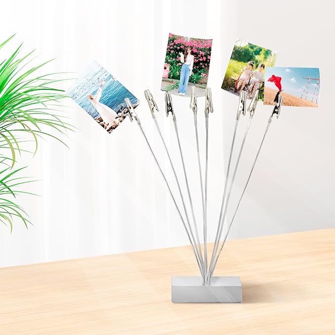 Maptipjoy Photo Tree Holder Clip Cube Base,8 - Branch Money Trees Gift Card Holder with Clips,Picture Holder Stand for Christmas Wedding Greeting Birthday Party Gift Silver