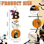 Britimes BOO Halloween Door Sign for Front Door, Halloween Cute Ghost Black Ghost Wall Decorations Wooden Hanging Signs for Home Wall Porch Outdoor Party Decor