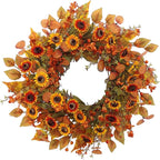 22 inch Artificial Fall Wreaths for Front Door,Autumn Wreath with Eucalyptus Leaves and Chrysanthemum Suitable for Indoor Outdoor Harvest Festival Thanksgiving Day Farmhouse Holiday Decor.